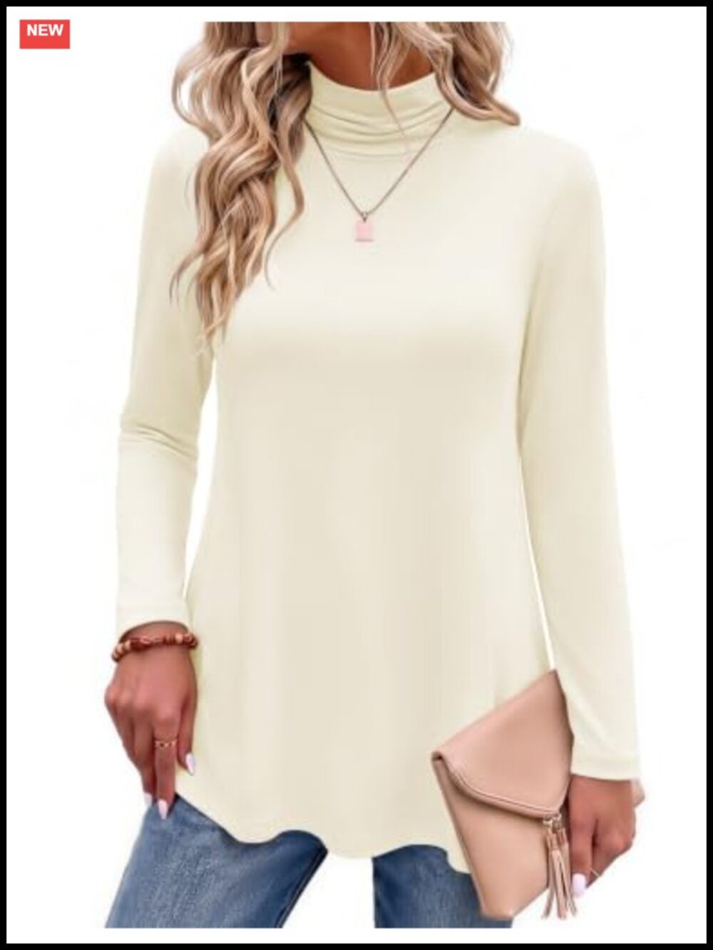Womens Turtleneck Tunic Top Long Sleeve Casual Work Shirt Stretchy